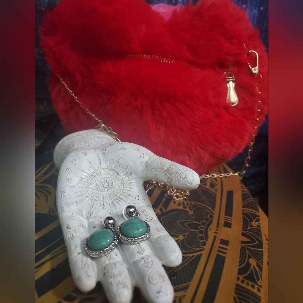 Vintage Chico's silver and turquoise earrings with heart purse